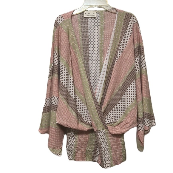 Dress Up, Wrapped, Elastic Waist, Dolman Sleeves Top, Multi, Medium - Picture 1 of 6